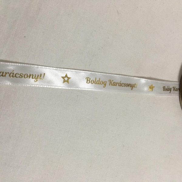 Boldog Karácsonyt szalag fehér-arany 12 mm