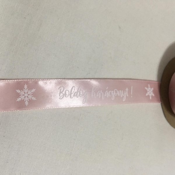 Boldog Karácsonyt szalag rózsaszín-fehér 20 mm