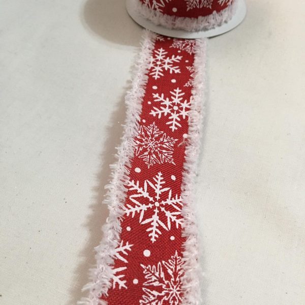 Bolyhos szélű hópelyhes szalag piros