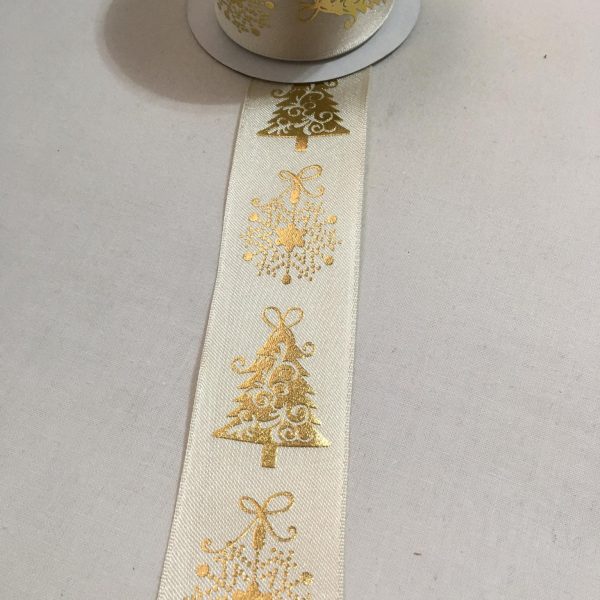 Karácsonyi díszes szalag bézs 3,8 cm